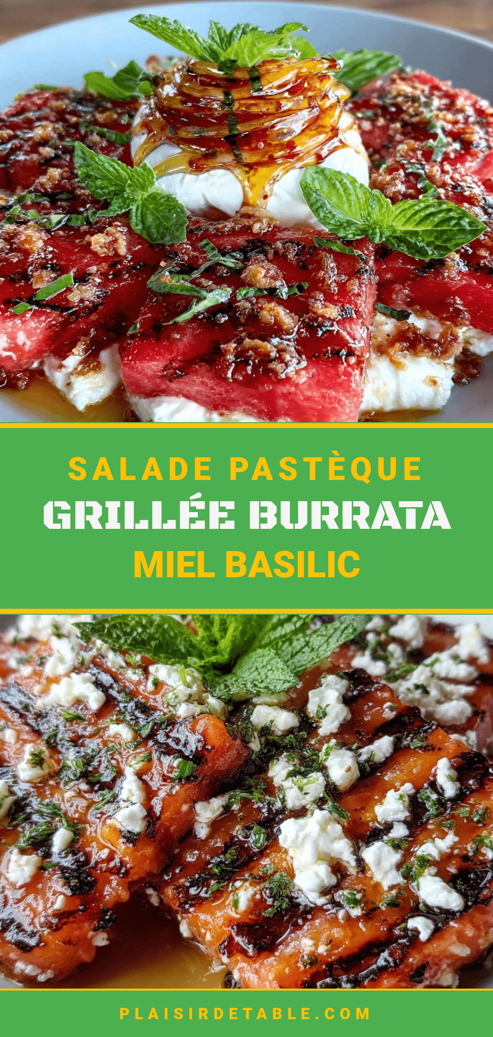 salade pastèque grillée burrata miel basilic recipe