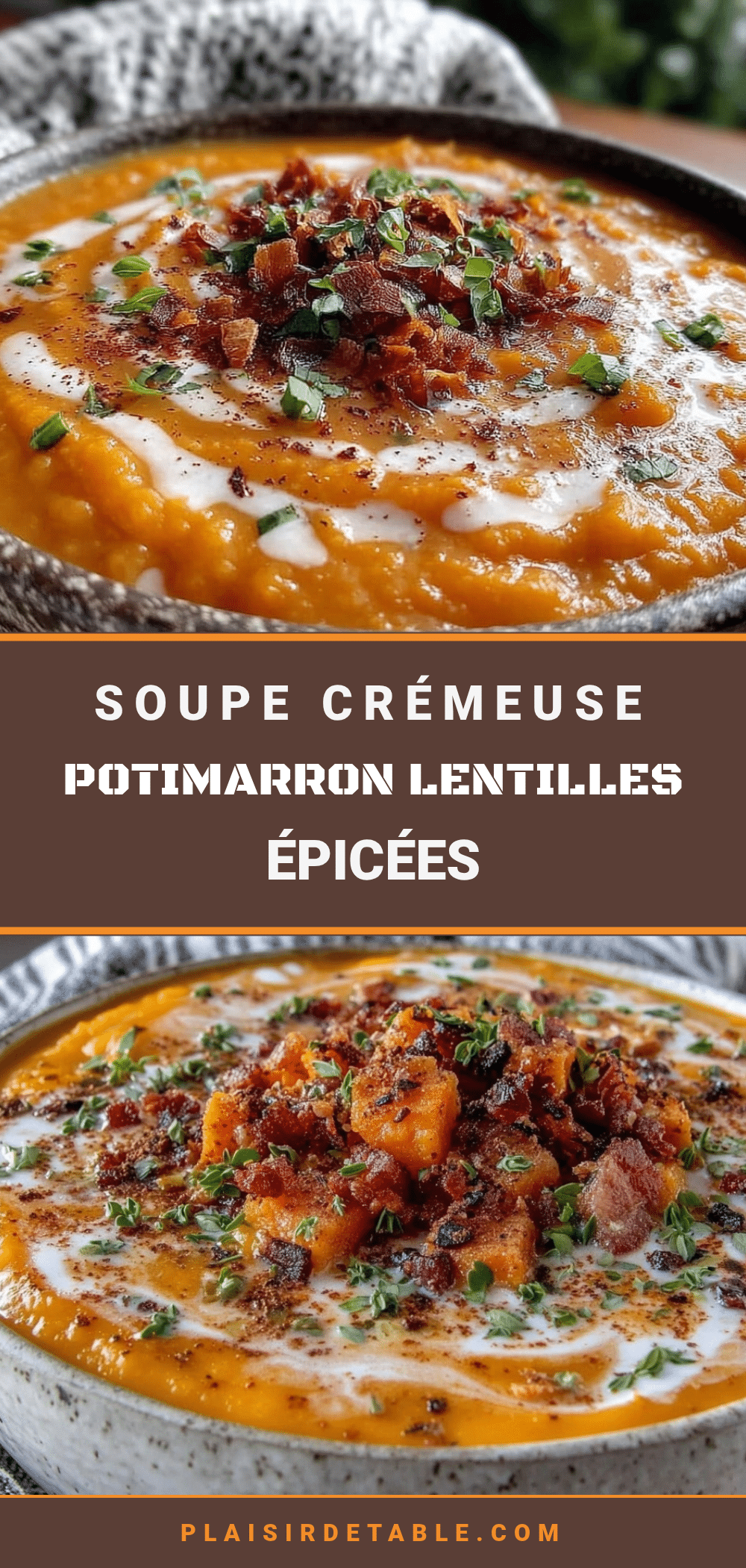 soupe potimarron lentilles rouges épicée et crémeuse recipe