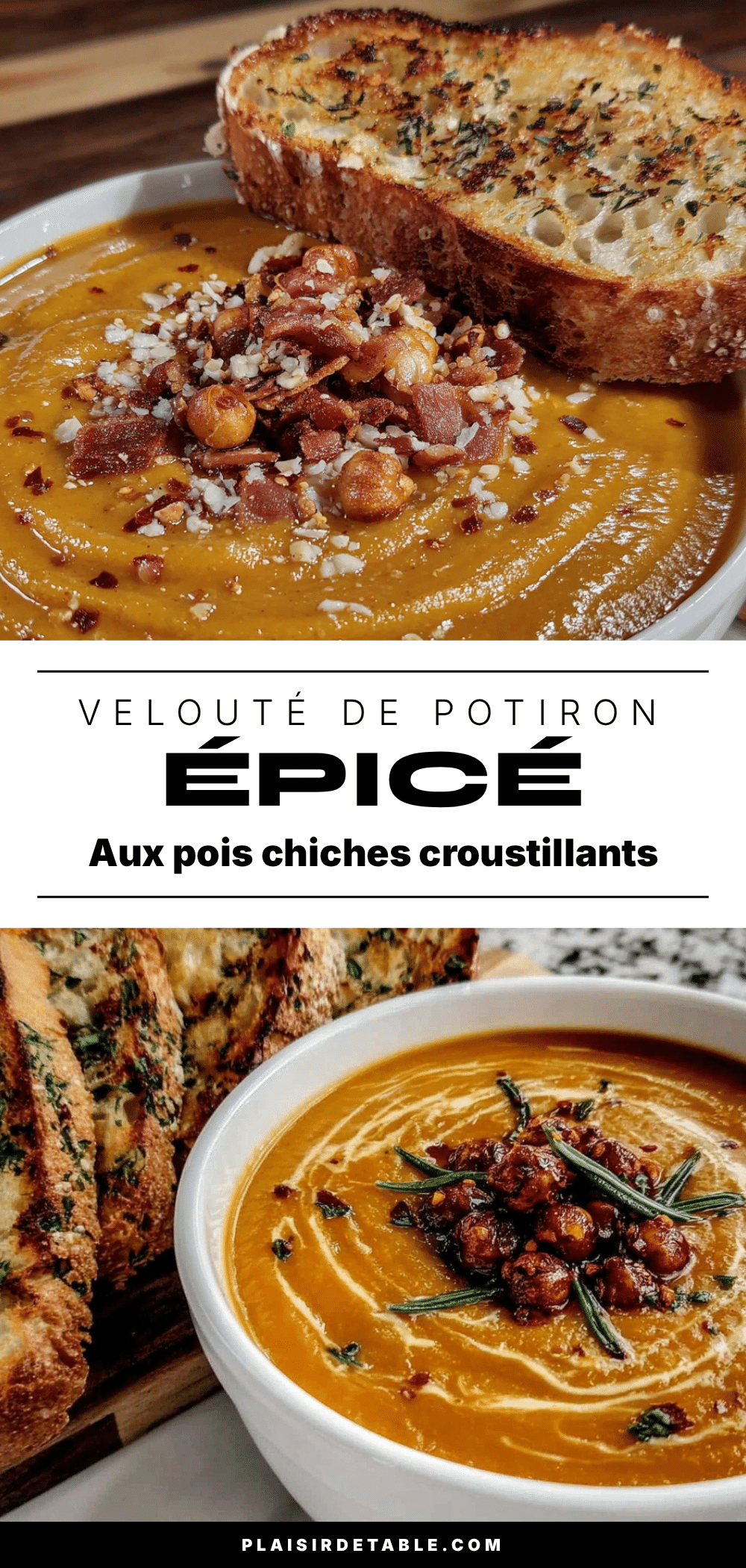 velouté de potiron épicé aux pois chiches croustillants recipe