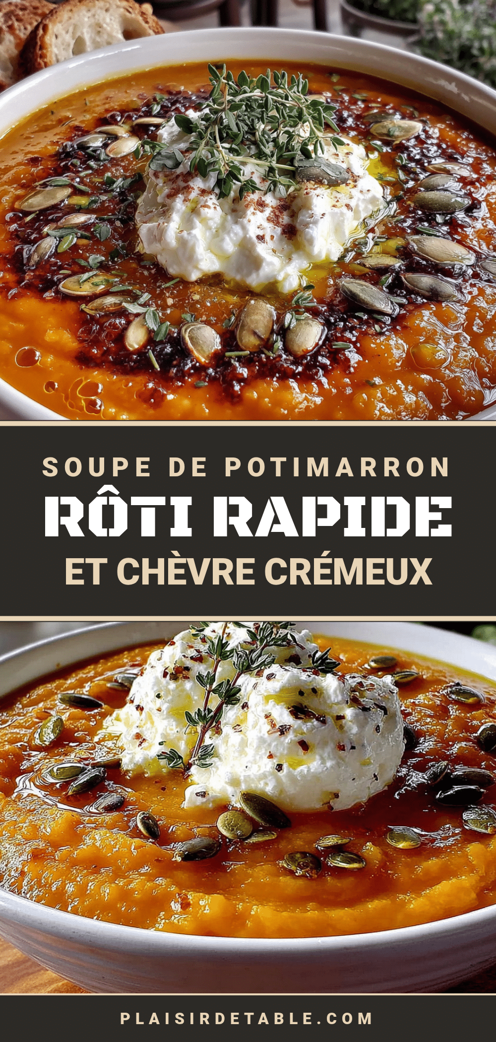Soupe de potimarron rôti rapide au chèvre crémeux recipe